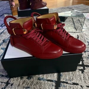 Buscemi Red Leather Sneakers with Gold Buckles